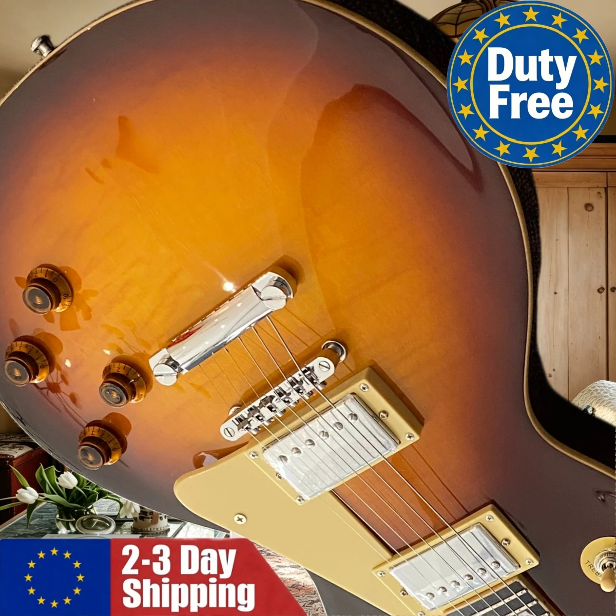 Guitare Sunset pour débutants, fabriquée en Allemagne, avec micros HH, pont fixe et équilibre de timbre.