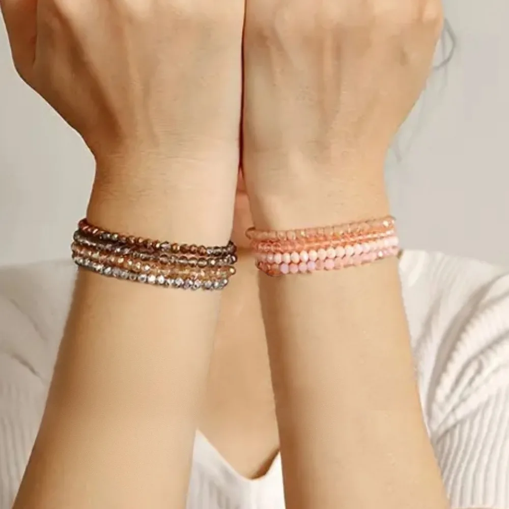 4pcs Set Luxury Fashion Shiny Multi-faceted Glass Beaded Stretch Stack Bracelets for Women Banquet Anniversary Gift Jewelry Sets