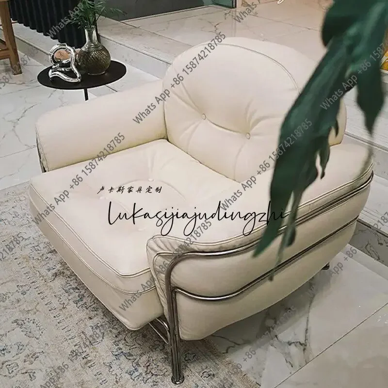 

V C64 Italian Leather Art Single Sofa Chair American Very Simple Modern Living Room Balcony Leisure Sofa Nordic Sofa Chair