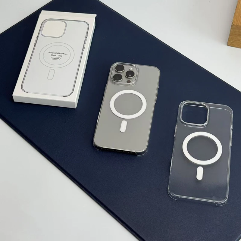 Original Touch Camera Button MagSafe Phone Case for iPhone 16 17 Pro max 16pro Wireless Charging Clear Crystal Hard PC Cover