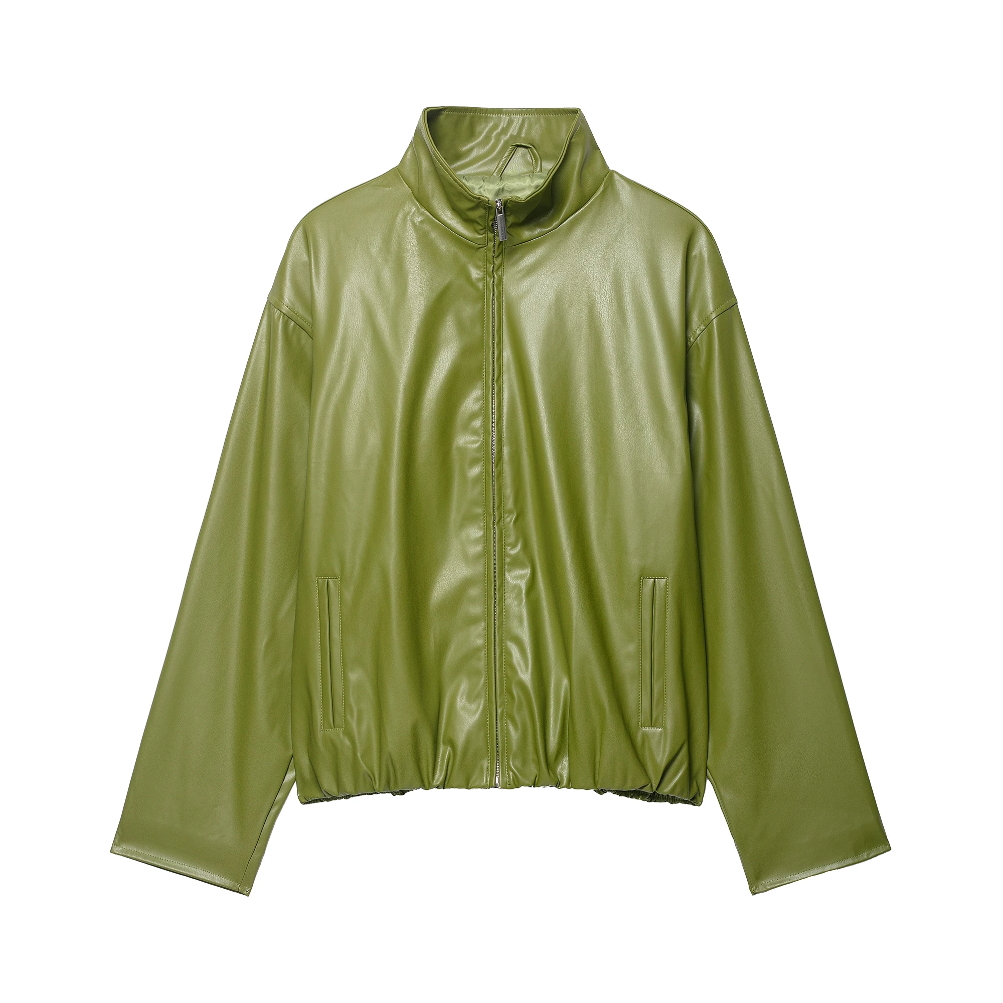 DUOPERI, moda de otoño para mujer, chaquetas de PU lisas con cremallera frontal, informal, cuello alto, manga larga, trajes elegantes para mujer