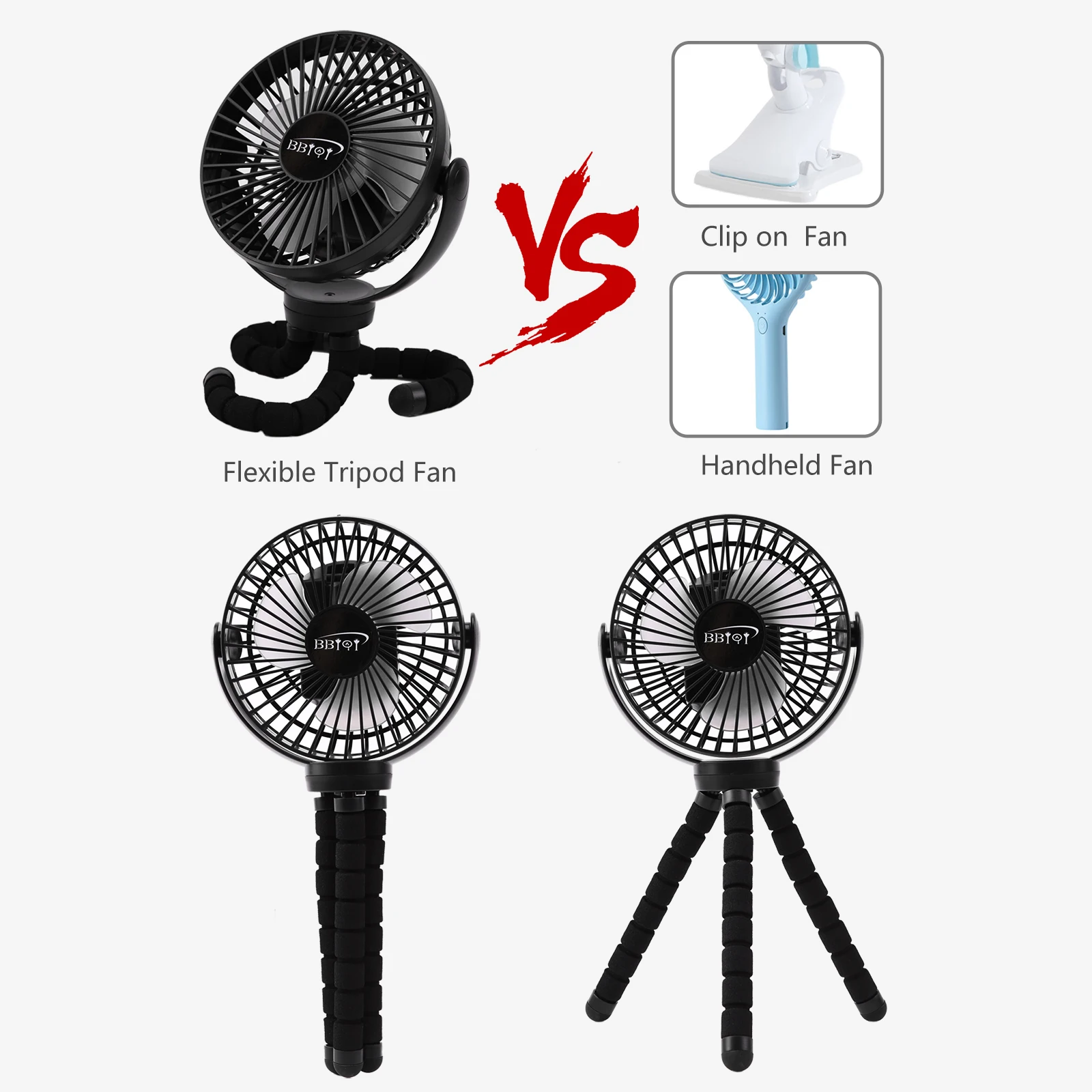 Flexible Stroller Fan 3 Speeds Rotatable Handheld Cooler (2)