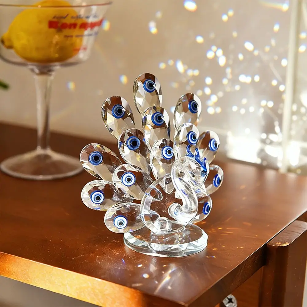 Crystal Crystal Peacock Ornament Transparent Romantic Bird Of Juno Figurines Reflect Exquisite Crystal Animal Collectible