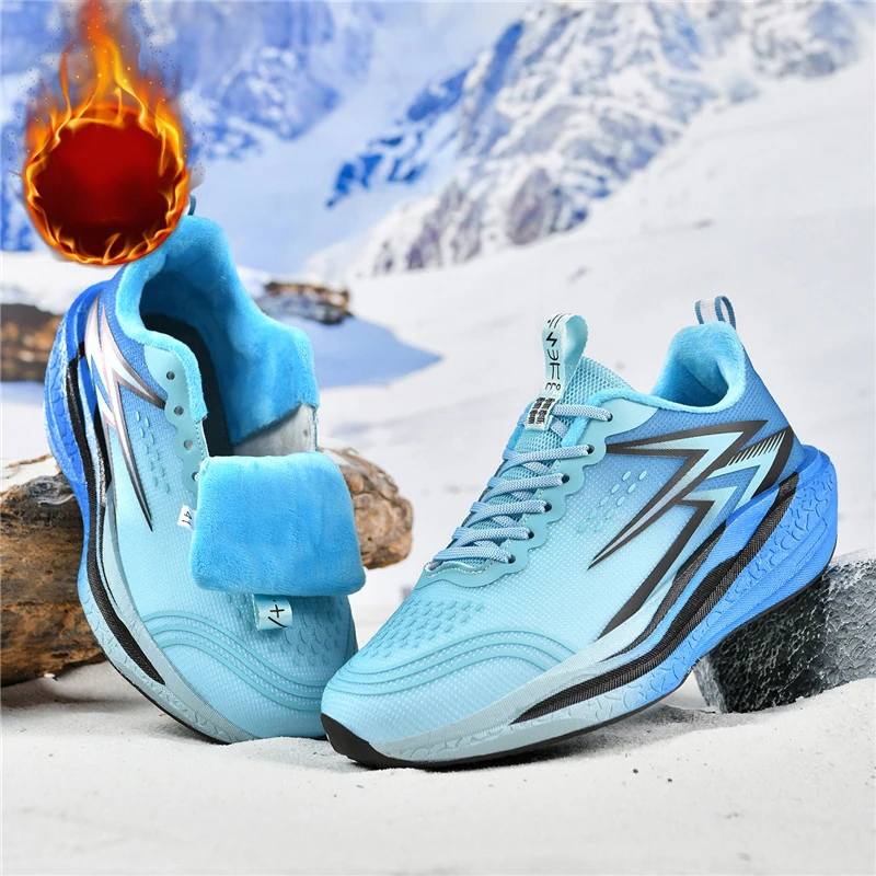 Winter Warm Running Shoes for Men Warm Snow Boots Women Off-road Marathon Leather Athletic Sneakers Tennis Jogging Sports Shoes
