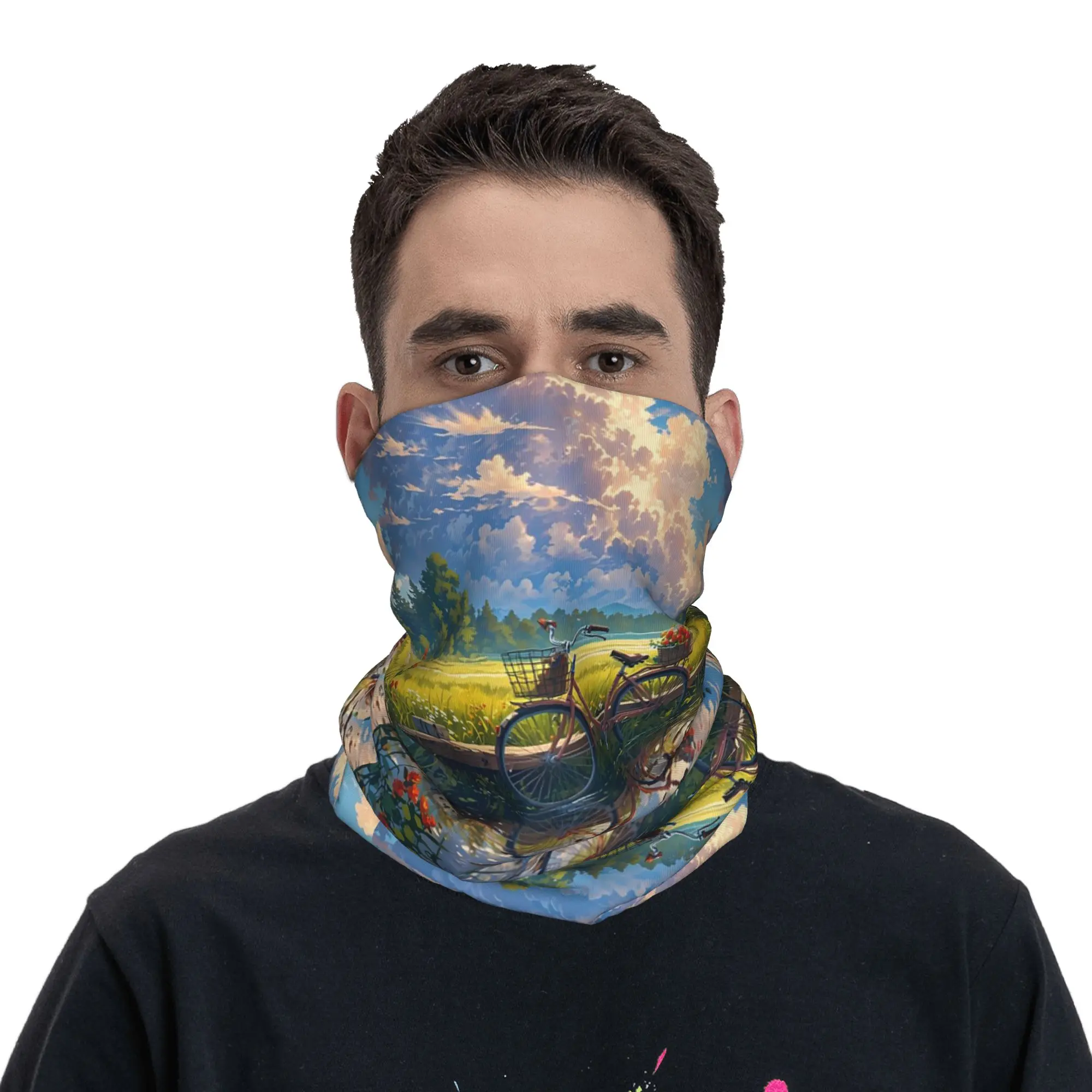 

Bike Trip A Dreamy Retro Anime Bandana Neck Gaiter Printed Wrap Scarf Headband Running for Men Women Adult Breathable