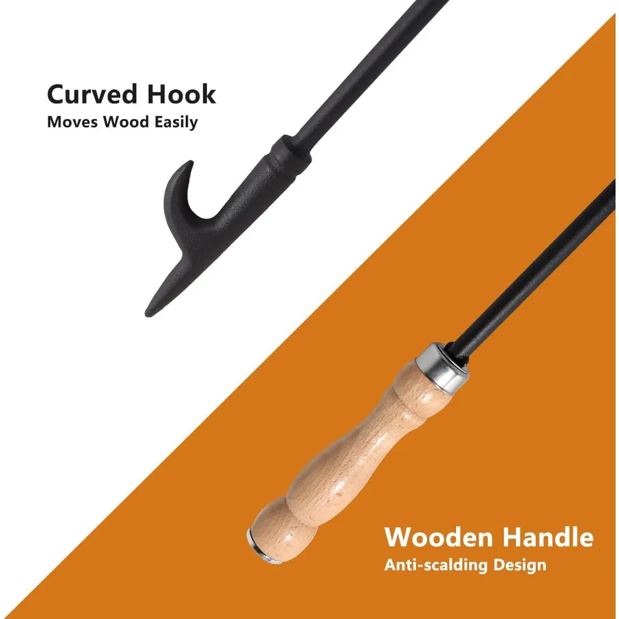 헤비 듀티 32인치 긴 벽난로 화로 캠프파이어 포커 스틱 및 26인치 벽난로 집게 도구 세트 녹 방지 블랙