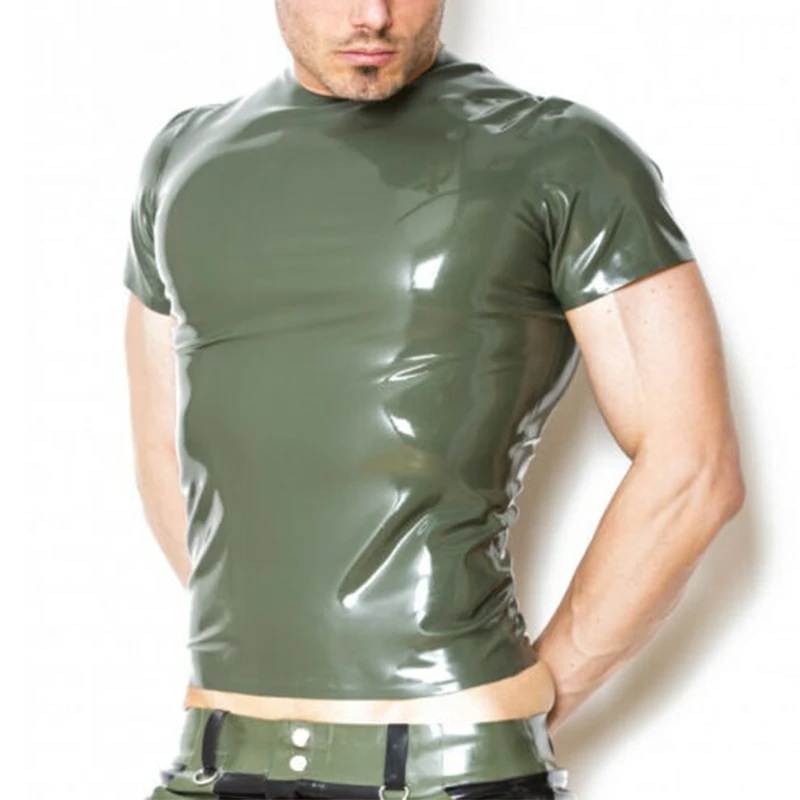 

100% Handmade Latex Men's Top T-Shirt Gummi Rubber Shirt Army Green Basic Fashion Custom