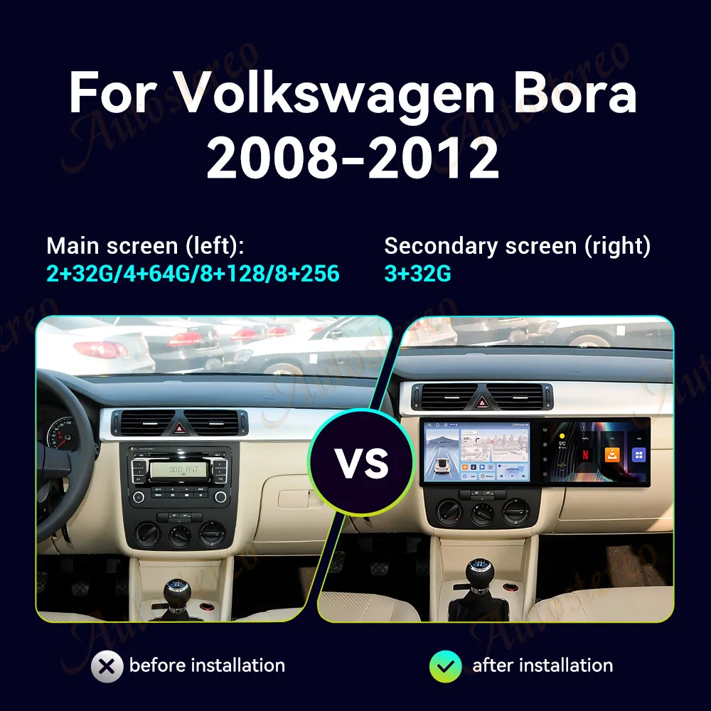 11,5 Zoll Dual Screen Android 13 Für Volkswagen Bora 2008-2012 Auto GPS Navigation Multimedia Player Head Unit Carplay 4G SIM