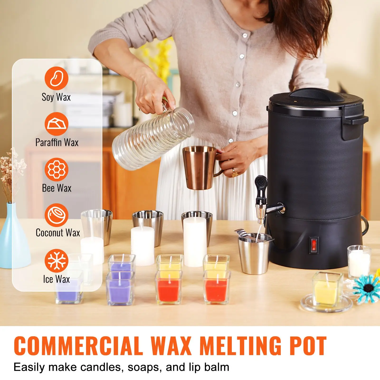 Wax Melter for Candle Making, 6.5 Liter Large Electric Wax Melting Pot Easy Pour Spout, 9-level Temperature Control, Easy Clean