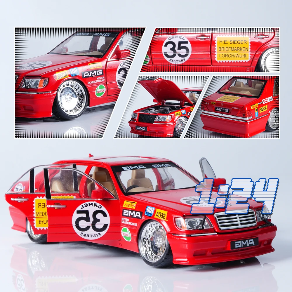 1:24 rood legering racewagenmodel, multi-print stickers, met geluid en licht, 4-wielige schokabsorptie, 6 deuren, pull back glide, jongensspeelgoed/ornament/festivalcadeau
