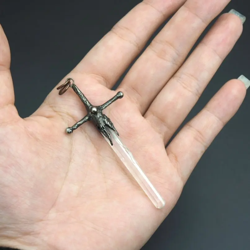 Thorns Claw Spiky Crisscross Pendant Jesus Christian Brutalist Y2k Handmade Solder Freshwater Pearls Quartz Jewelry