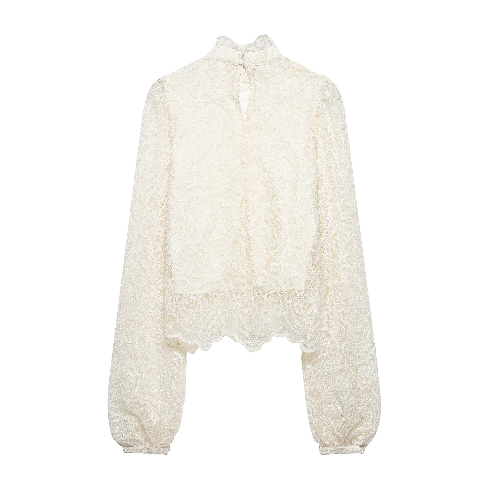 女性のファッションスタイルレースベージュレース長袖ブラウスハ - Women Formal Wear White Shirt のレビューと価格
