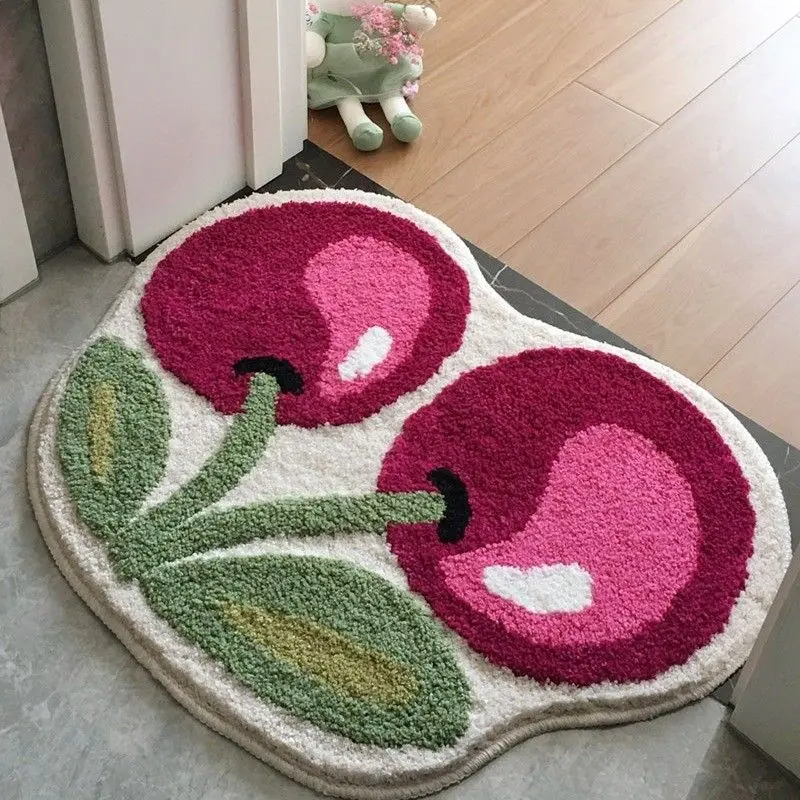 Door Mat, Bathroom Absorbent Floor Mat, Cherry Entrance, Bathroom Foot Mat, Anti Slip, Bedroom, Cute Cherry Carpet