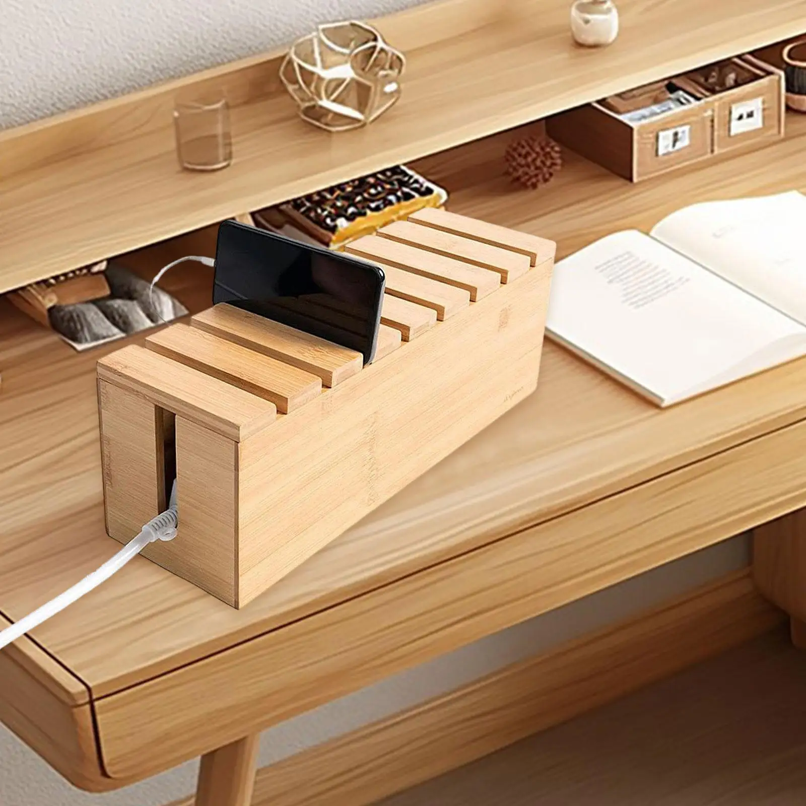 Wooden Cable Management Box Wire Storage Compact Power Strip Box Storage Box Cord Organizer Cable Organizer Box Cable Hider Box
