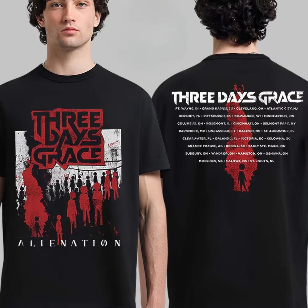 Three Days Grace Alienation Full Tour Dates Grafik-T-Shirt Rock Streetwear Lässiges Unisex-Oberteil – Detail 6