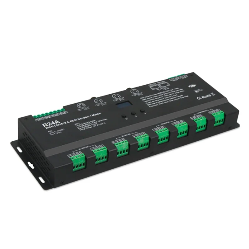 -ABGQ 12V-24V RGB LED Strip 24 CH DMX512&RDM Decoder/Master 5Ax 24CH DMX512 Decoder Controller PWM DMX512/RDM Signal Dimmer
