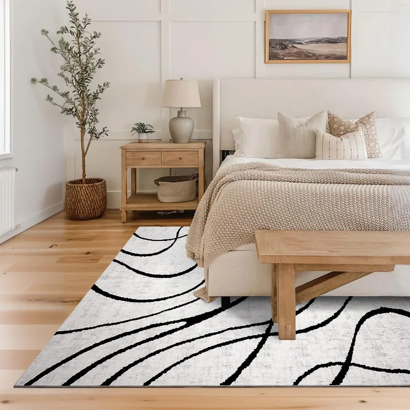 

Modern Area Rugs for Living Room, 8x10 Washable Black and White Rug, Thin Abstract Geometric Striped Rug