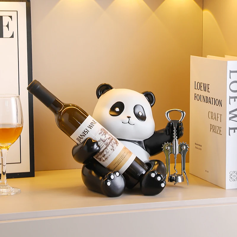 رف النبيذ الأحمر الباندا الإبداعي المجهز بفتاحة الزجاجات، خزانة الطعام الراقية، رف زجاجة النبيذ الأحمر، زينة للزينة