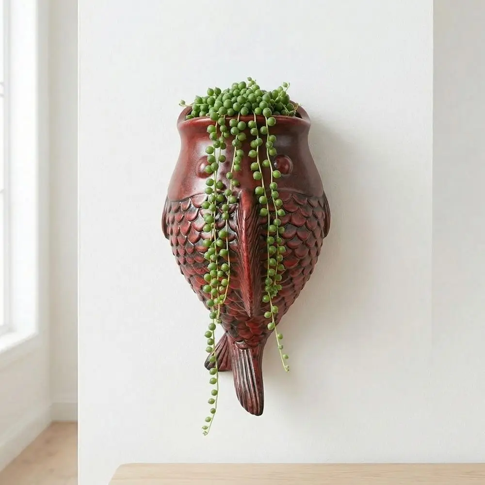 Creative Wall Hanging Fish Flowerpot Rustic Style No-Drill Wall Mounted Planter Planter Pot Vintage Fish Ornaments Garden