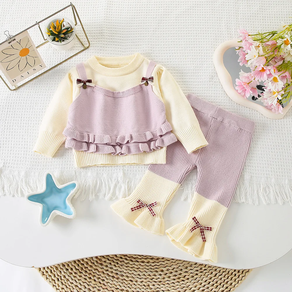 Baby Girls Clothes Sets Spring Autumn Children Woolen Jersey Sweaters Tops Leggings 2pcs Cute Suit Toddler Knitted Outfits 1 2Y