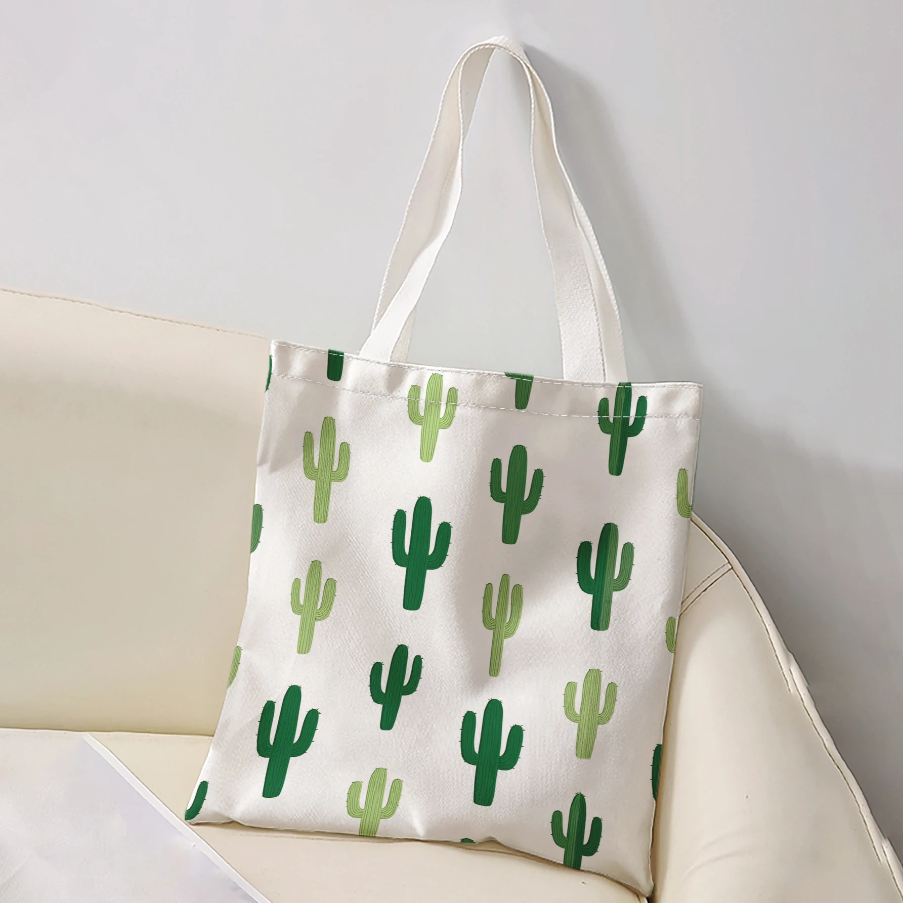 Green Saguaro Cactus Print Tote Bag Large Capacity Shoulder Bag For Shopping Travel Daily Use