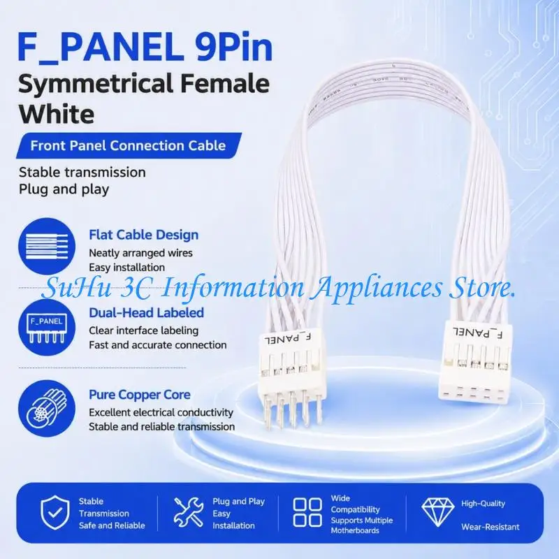 Builder F_PANEL Cable Extension, 9-Pin Male-to-Female Flat Ribbon Cord With F_PANEL Text for Case Assembly