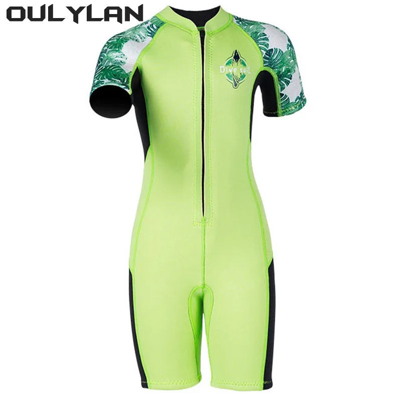 

Oulylan 2.5MM Children's One-piece Swimsuit for Kids Keep Warm Cold-proof Surfing Snorkeling Short Sleeve Wetsuit Thickened