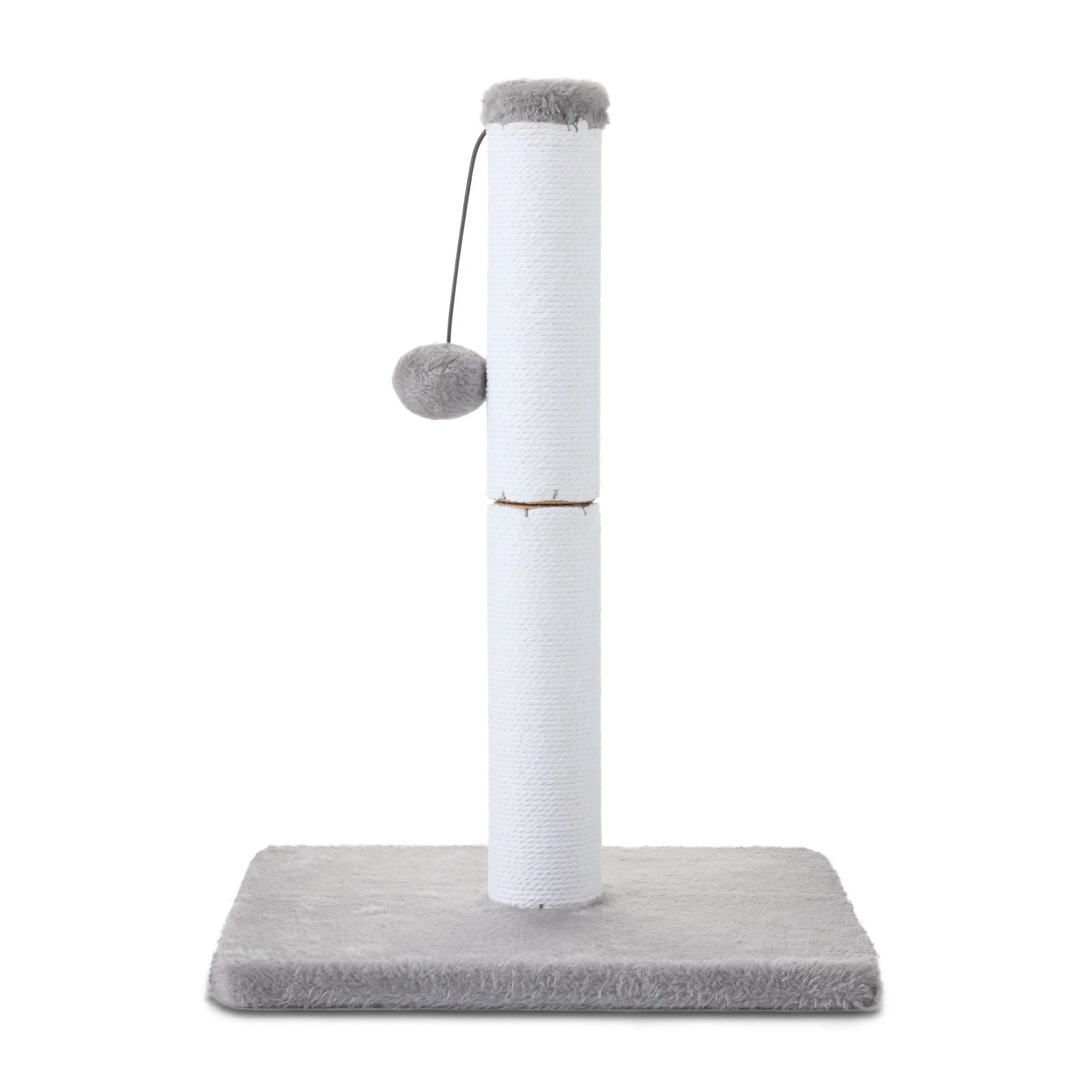 Vibrant Life Cat Scratching Post with Cotton Rope and Dangling Ball, White and Gray