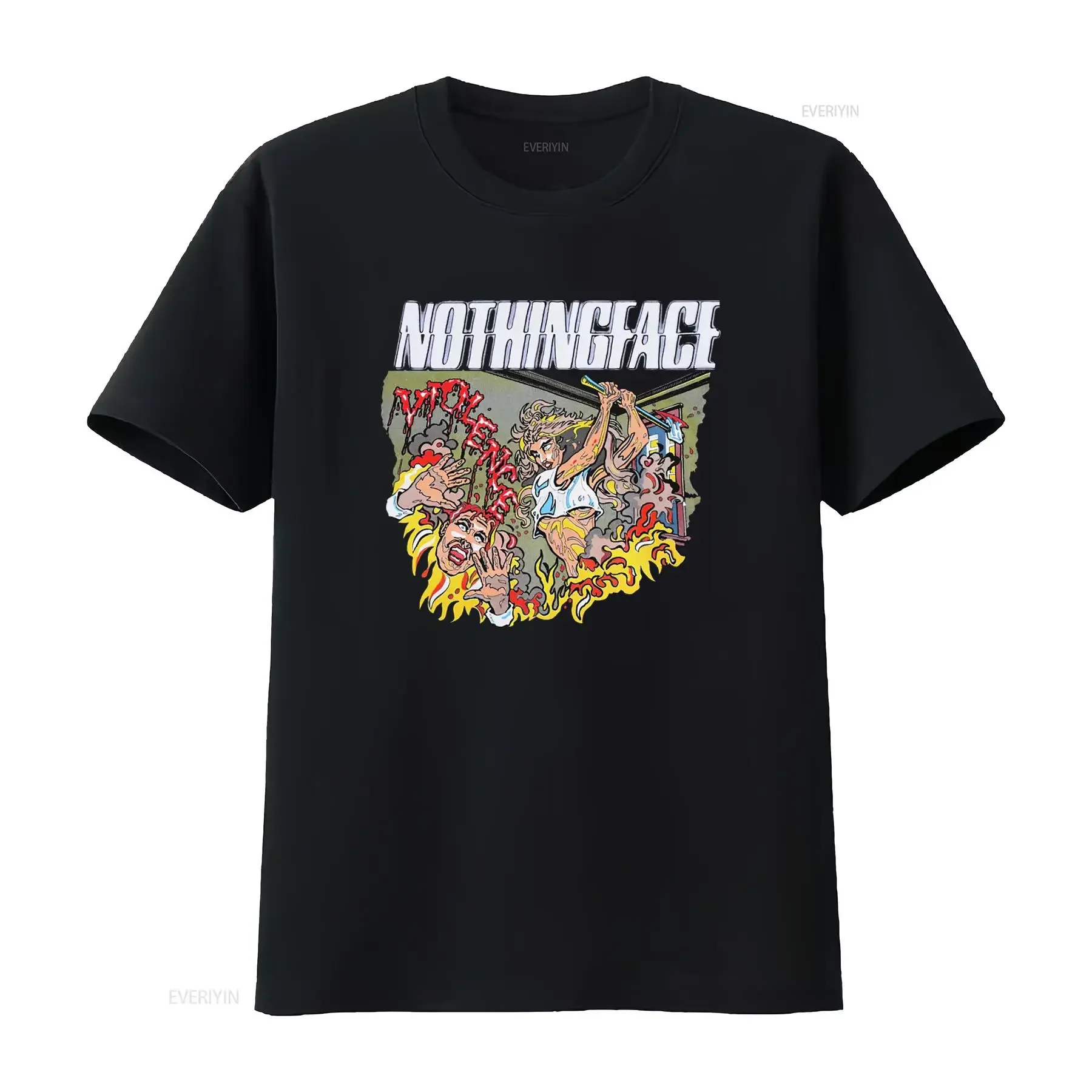 NOTHINGFACE Violence Industrial Metal Nu Band T Shirt for Rock Fans vintage Washed Comfortable Stretched graphic homme Unisex