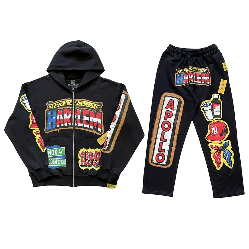 

Street Sle Casual Sweatirt Pants Set Retro Print Comfortable Cotton Long Sve Autumn Wear for Young Men
