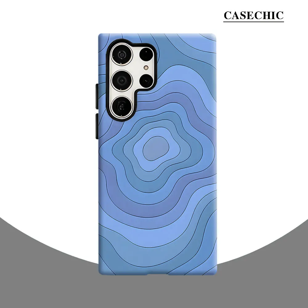 Blue Wavy Contour Phone Case for Samsung Galaxy S26 S25 Ultra S24 S23 Ultra Plus Shockproof Double layer tough Back Cover