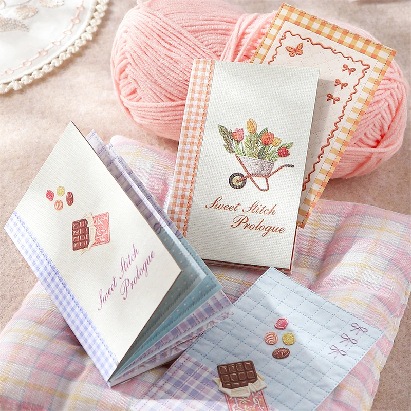 Journal GO 30pages Pastel Stitch Boutique Craft Paper Embroidered Effect Floral Grid Sheets for Scrapbook Journaling DIY Crafts