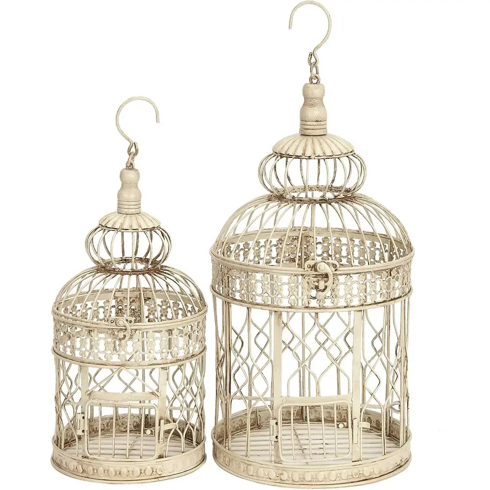

Cream Metal Round Birdcage Set, 22 & 18H, Lock & Hanging Hook