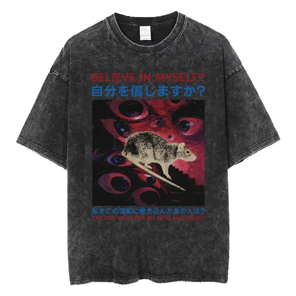 Funny Japanese Gothic Goat Graphic T-shirt My Sins Weigh Heavy Vintage Washed T Shirts Men Women Casual T-shirts