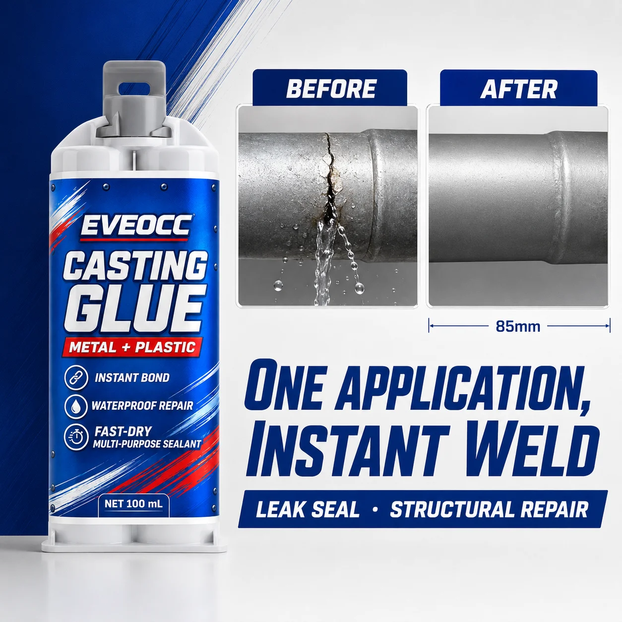 Multi‑Purpose Casting Glue Sealant, Instant Strong Bond Waterproof Fast‑Drying Repair Glue for Metal Plastic Crafts