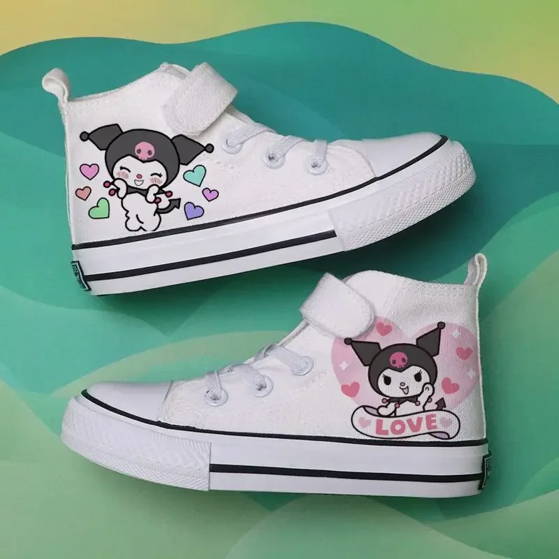 Sanrio Kawaii Kuromi Children\'s High Top Canvas Shoes Anime Cartoon Sweet Fashion Exquisite Girls Casual White Graffiti Sneakers