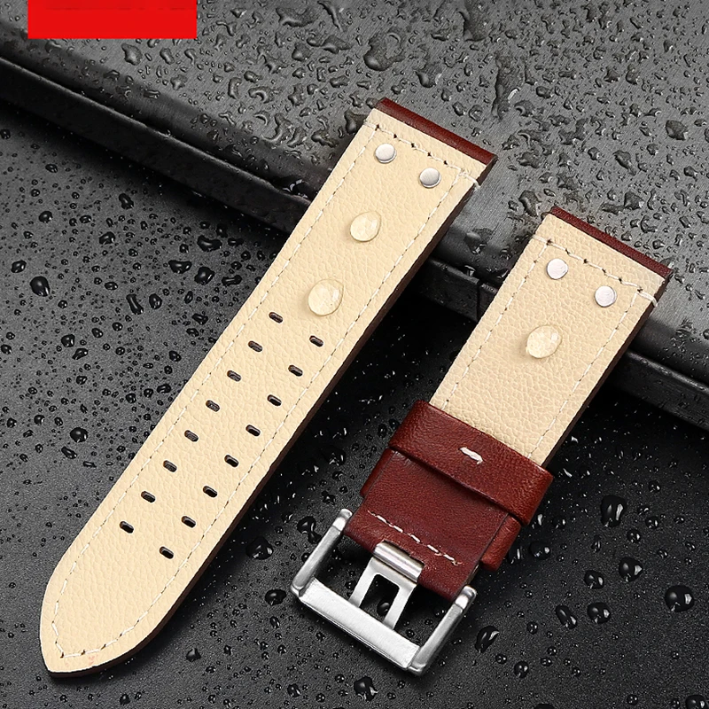 Double breasted cowhide watch strap for Luminox 1879 1920 1921 1925 1927 cowhide watch band 26mm men's Wristband Bracelet  chain