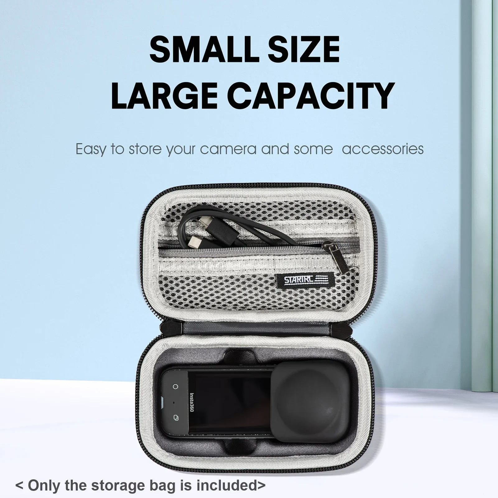 Powerwin Tragbare Sport-Aufbewahrungstasche für kleine Kameras für Insta360 X3, kleine Tragetasche, wasserdicht, mit Handschlaufe, Karabiner