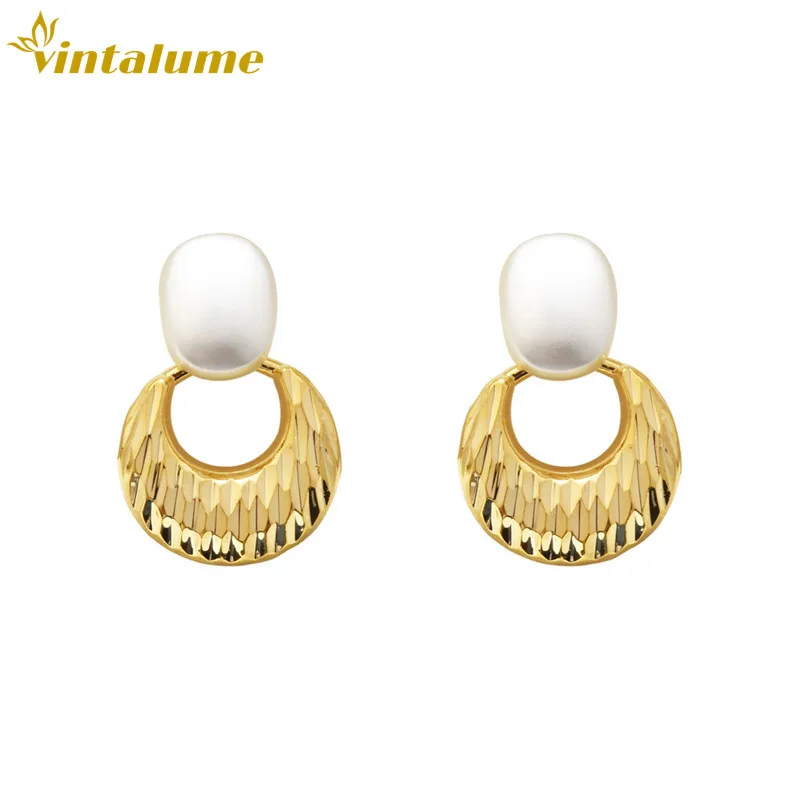 

Серьги-кольца с жемчужной текстурой, позолоченные, геометрические, легкие, минималистичные, роскошный подарок, элегантные модные украшения Vintalume