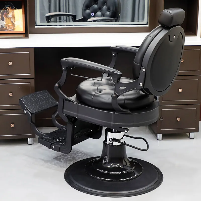 Modern Men's Salon Barber Chair Aluminum Frame Base Leather Seat Hydraulic Pump Oil Hair Styling Chair Barbershop Reclining