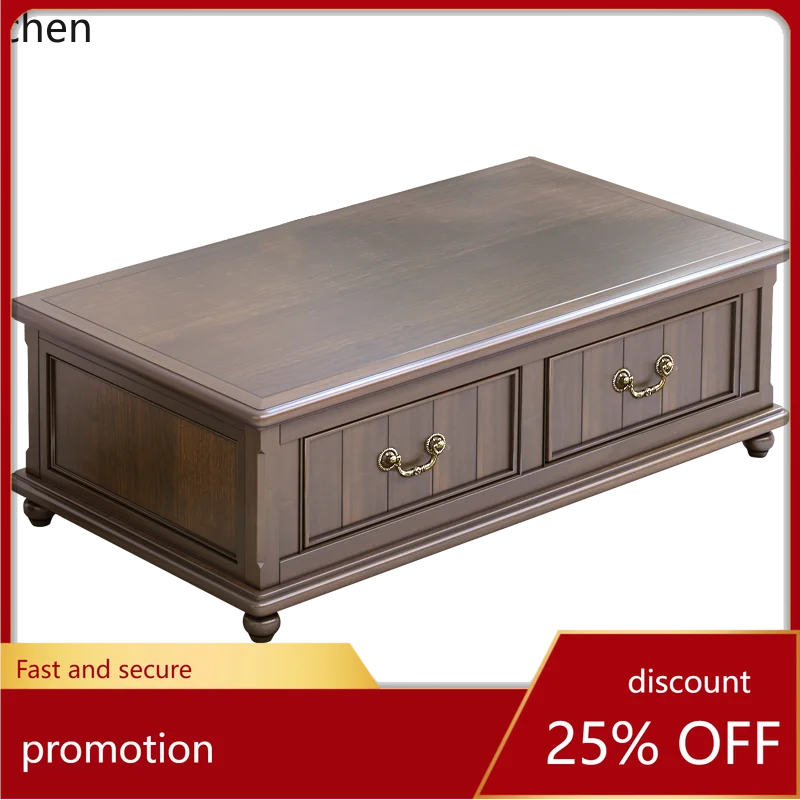 

CZ Living Room Home Use Pure Solid Wood Small Apartment Walnut Color Tea Table and TV Cabinet Set