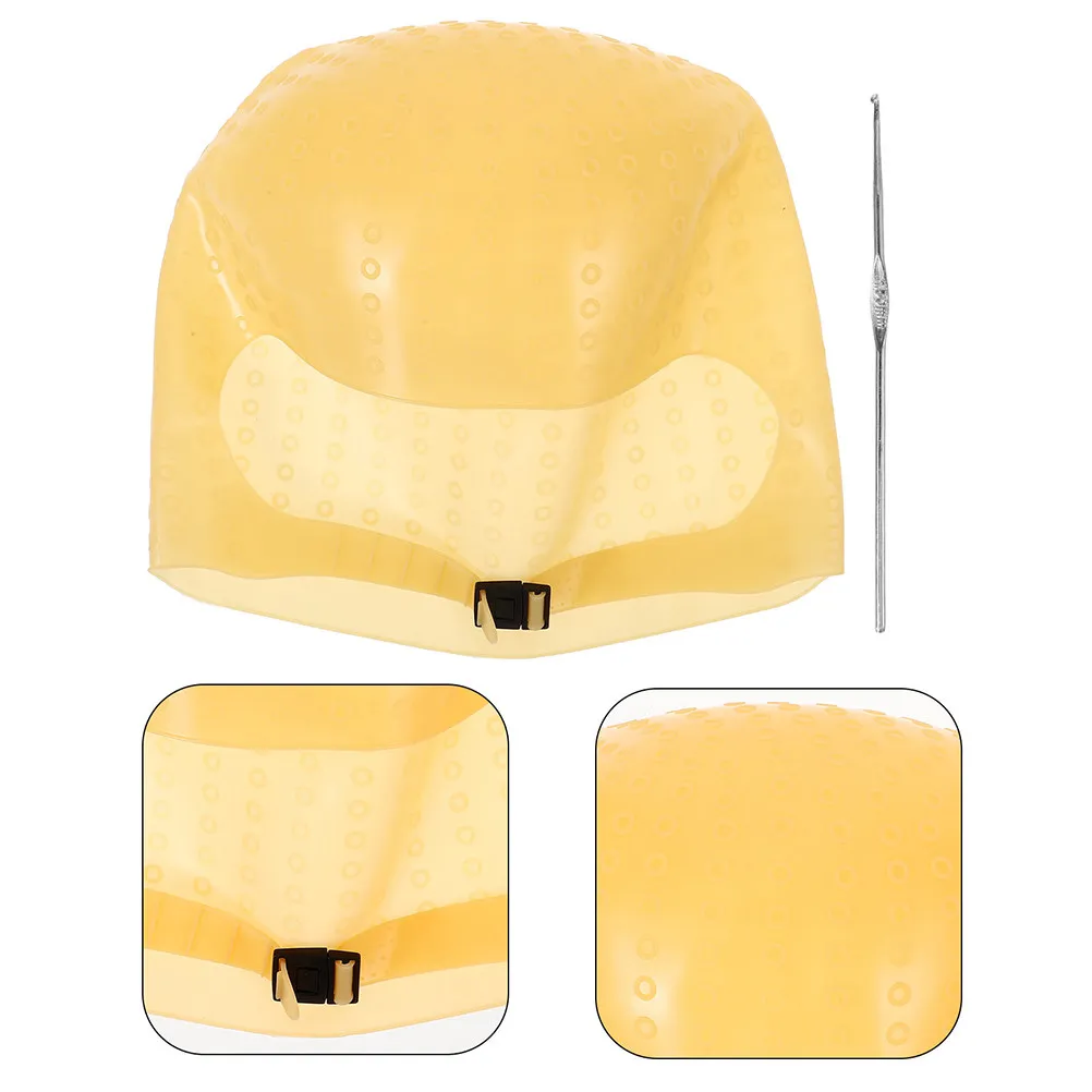 

2set Reusable Silicone Hair Dye Cap Highlighting Caps For Salon Home Use With Hook Needle Hair Coloring Tool For Women Men