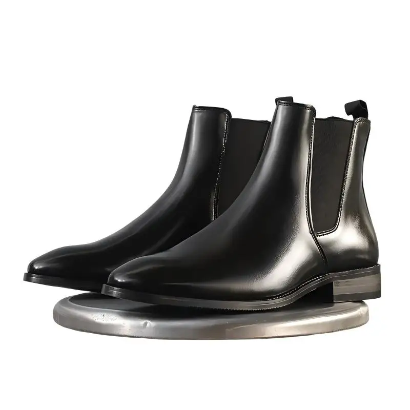 

Мужские ботинки челси из полированной натуральной кожи премиум-класса с эластичным гольфом, классические черные ботильоны без шнуровки для официальных и повседневных людей