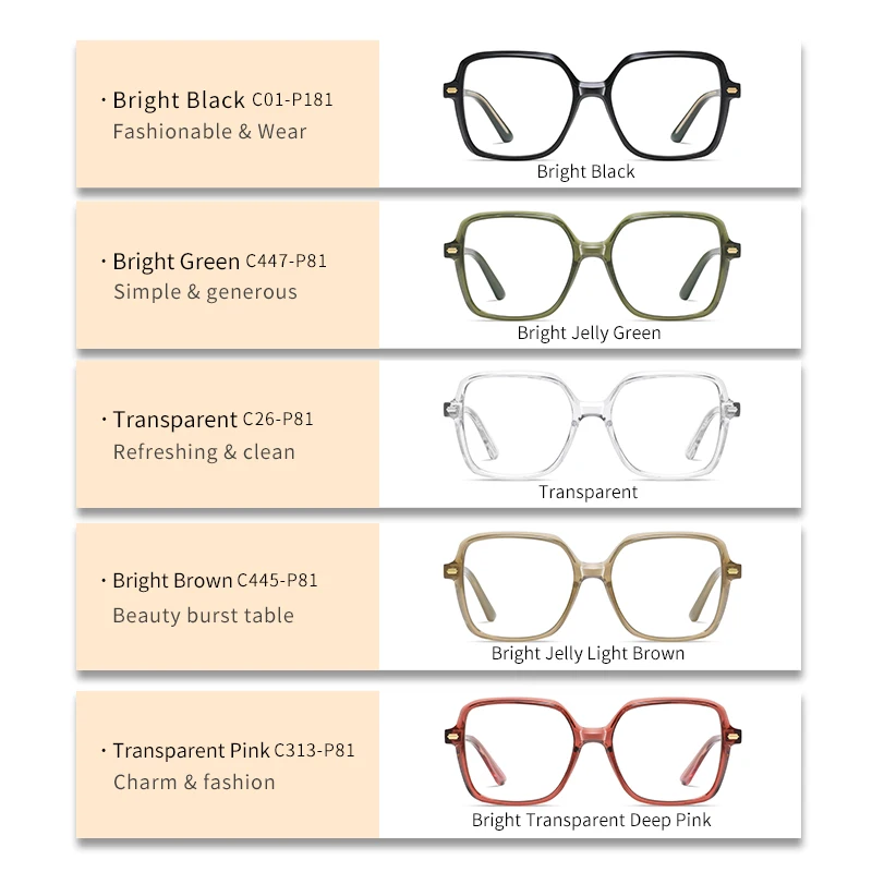 Women Fashion Acetate Blue Light Blocking Computer Glasses Without Degrees Female Square Eyewear Spectacles Frames BC907