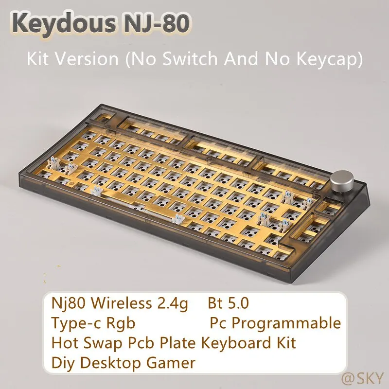 Keydous NJ80 Mechanical Keyboard Hot Swap Wireless Bluetooth RGB Backlit Gaming Keyboard Pcb Steel Plate Keyboard Kit Diy