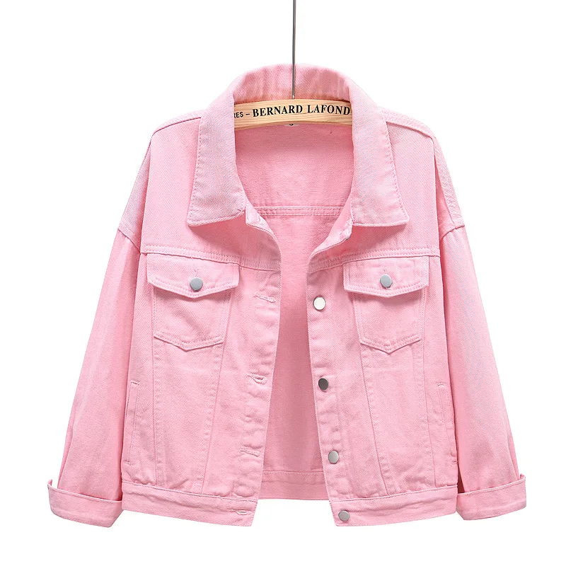 

Pink Spring New Colorful Denim Coat Women's Short Korean Loose BF Long sleeved Jacket Large Casual Top