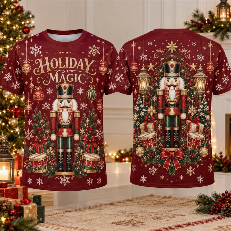 HO HO HO Santa Claus Graphic T Shirt for Men Buffalo Plaid Christmas Print Short Sleeve Crew Neck Funny Xmas Holiday Party Tee