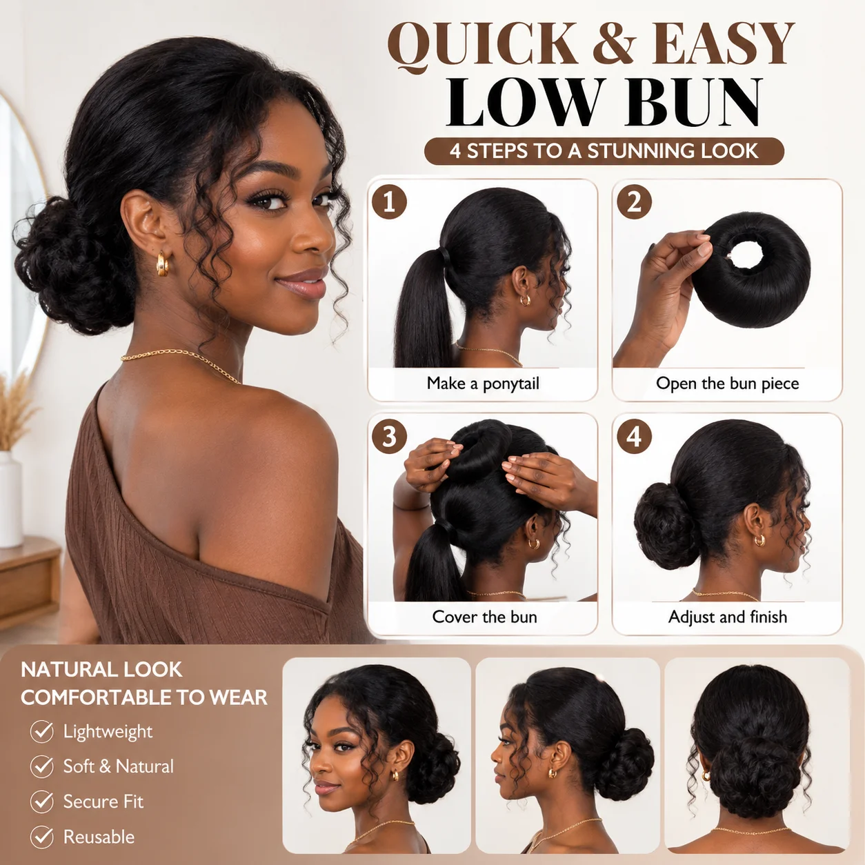40g Messy Bird Nest Bun Hairpiece for Women Synthetic Retractable Chignon Bun Natural Fluffy Updo Hair Extension for Daily Party view 3
