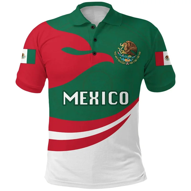 Harajuku Fashion Mexico Flag Printing Polo Shirt Mexico Spiritual Totem Emblem Graphic Polo Shirts Cool Streetwear Clothing Polo