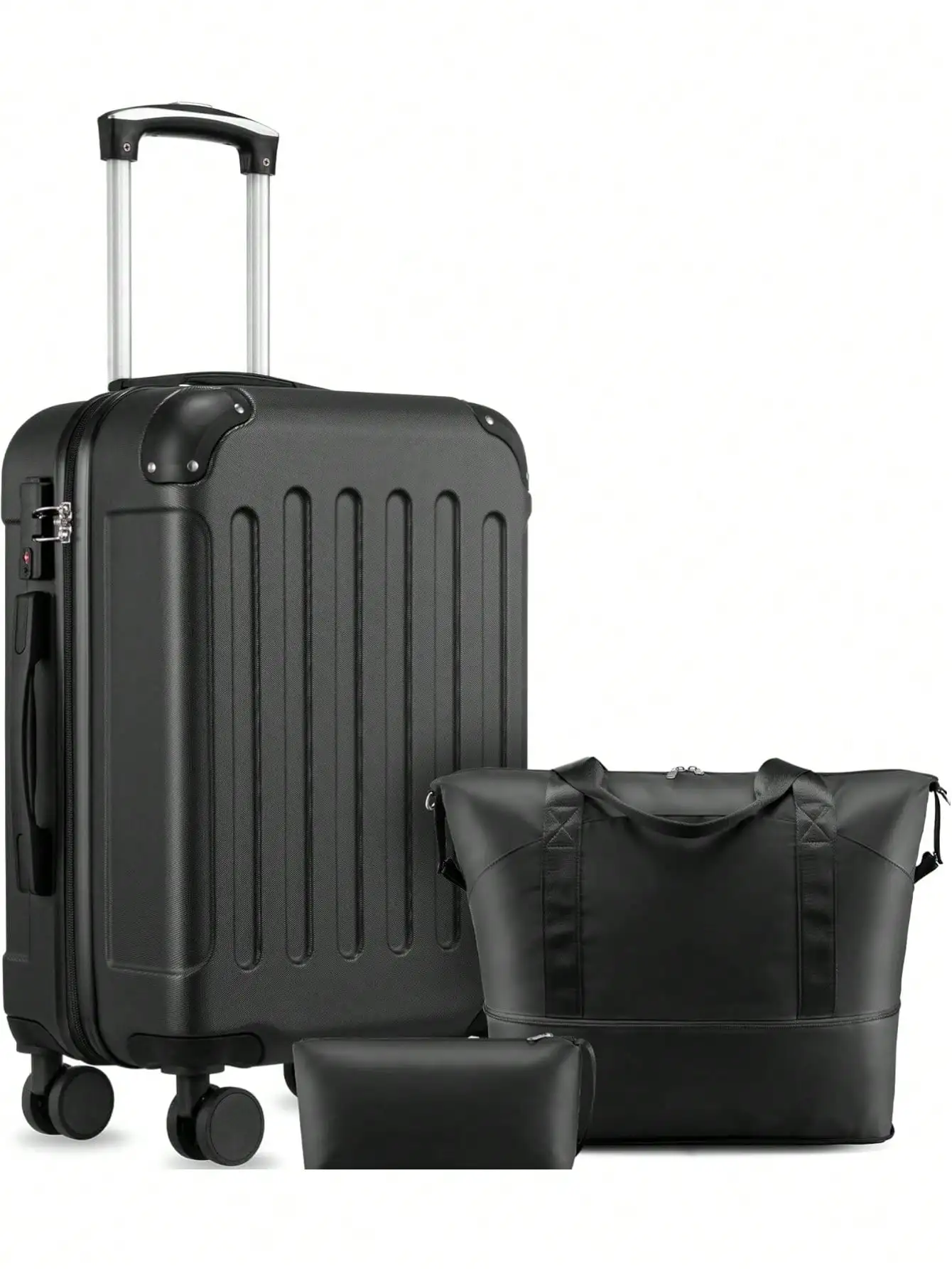 3 IN 1 Luggage Set for Men & Women, Airline Approved 22x14x9 Carry On Luggage, Fashion Hardshell Suitcase with TSA Lock, Wheeled Travel Trolley Case with Matching Tote Bag, Lightweight Rolling Suitcase for Business Trips, Weekend Getaways Family Vacations